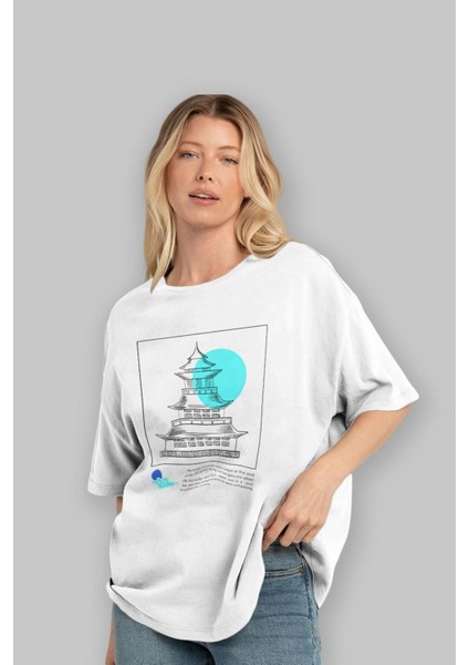Retro Japanese Ön Baskılı Beyaz Oversize T-Shirt Erkek Kadın Bisiklet Yaka indirimleri