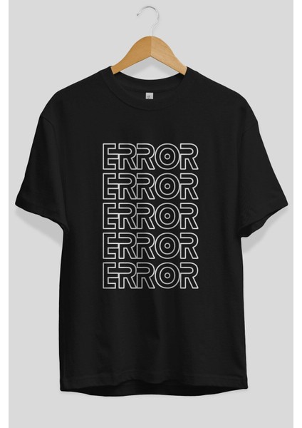 Error Yazılı Ön Baskılı Siyah Oversize T-Shirt Erkek Kadın Bisiklet Yaka fiyatları