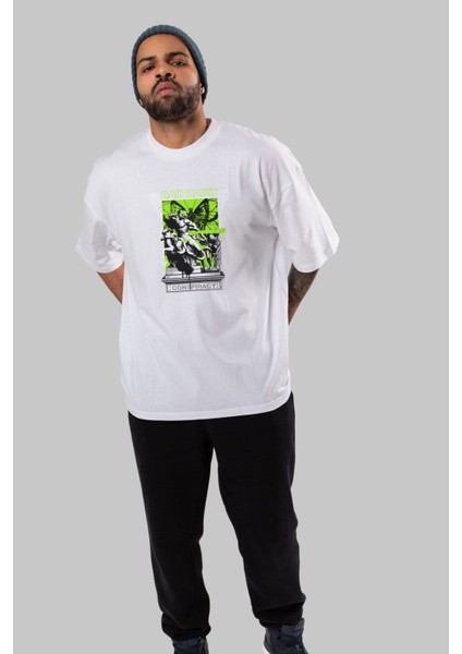 Bad Habit Ön Baskılı Beyaz Oversize T-Shirt Erkek Kadın Bisiklet Yaka fiyatları