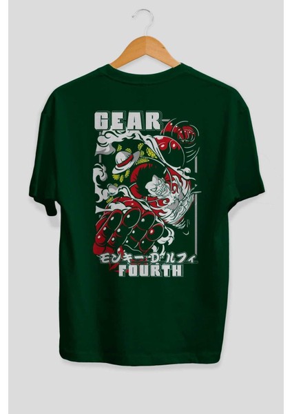 Luffy Gear Fourth Anime Arka Baskılı Zümrüt Yeşili Oversize T-Shirt Pamuk Erkek Kadın fiyatları