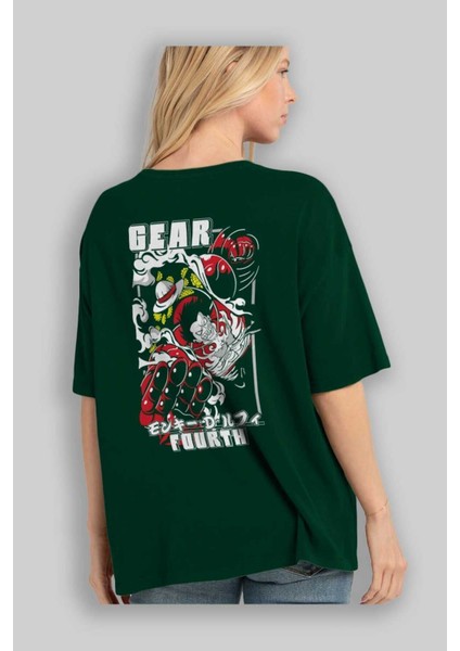 Luffy Gear Fourth Anime Arka Baskılı Zümrüt Yeşili Oversize T-Shirt Pamuk Erkek Kadın fırsatları