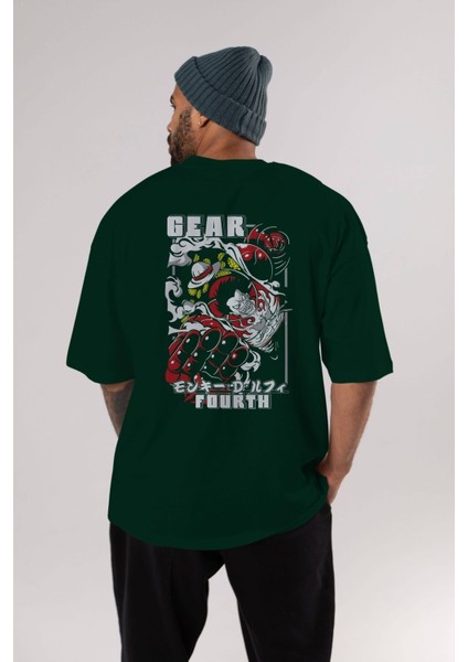 Luffy Gear Fourth Anime Arka Baskılı Zümrüt Yeşili Oversize T-Shirt Pamuk Erkek Kadın indirimleri