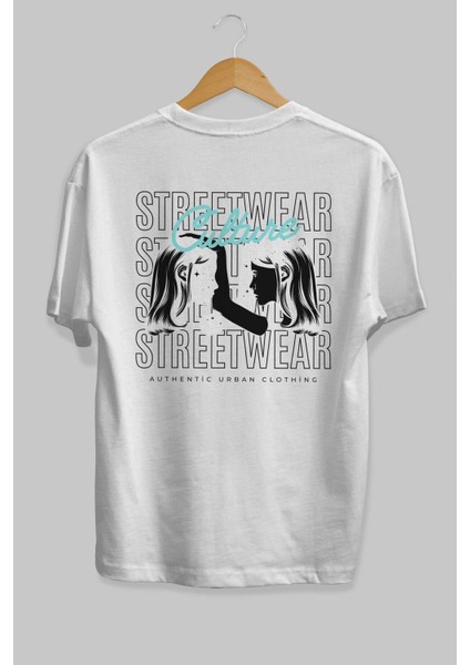 Culture Streetwear Yazılı Arka Baskılı Beyaz Oversize T-Shirt Erkek Kadın Bisiklet Yaka fiyatları