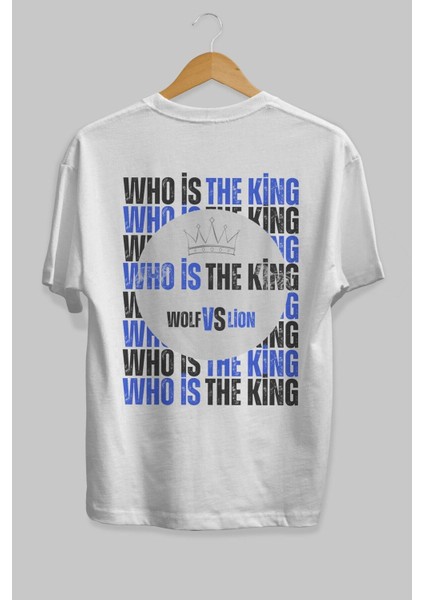 Who Is The King Yazılı Arka Baskılı Beyaz Oversize T-Shirt Erkek Kadın Bisiklet Yaka fiyatları