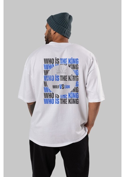 Who Is The King Yazılı Arka Baskılı Beyaz Oversize T-Shirt Erkek Kadın Bisiklet Yaka indirimleri
