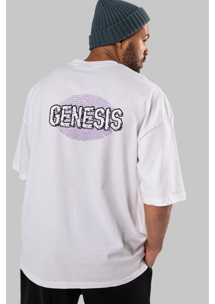 Genesis Arka Baskılı Beyaz Oversize T-Shirt Erkek Kadın Bisiklet Yaka fiyatları