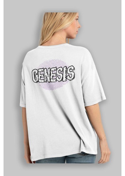 Genesis Arka Baskılı Beyaz Oversize T-Shirt Erkek Kadın Bisiklet Yaka fırsatları