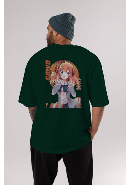 Chiyo Sakura 5 Anime Arka Baskılı Zümrüt Yeşili Oversize T-Shirt Pamuk Erkek Kadın indirimleri