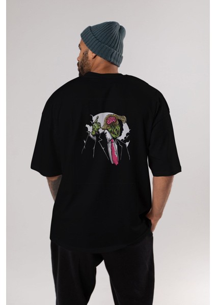 Make Zombie Great Again Arka Baskılı Siyah Oversize T-Shirt Erkek Kadın Bisiklet Yaka
