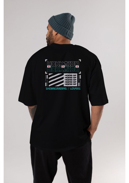 Hokkaido Home Arka Baskılı Siyah Oversize T-Shirt Erkek Kadın Bisiklet Yaka fırsatları