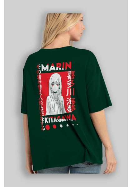Marın Kıtagawa Anime Arka Baskılı Zümrüt Yeşili Oversize T-Shirt Pamuk Erkek Kadın fırsatları