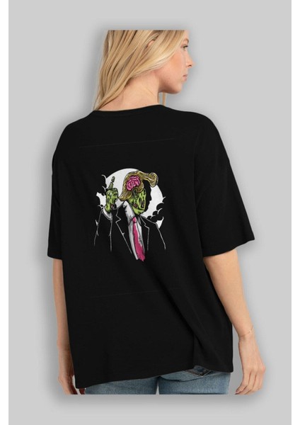 Make Zombie Great Again Arka Baskılı Siyah Oversize T-Shirt Erkek Kadın Bisiklet Yaka indirimleri