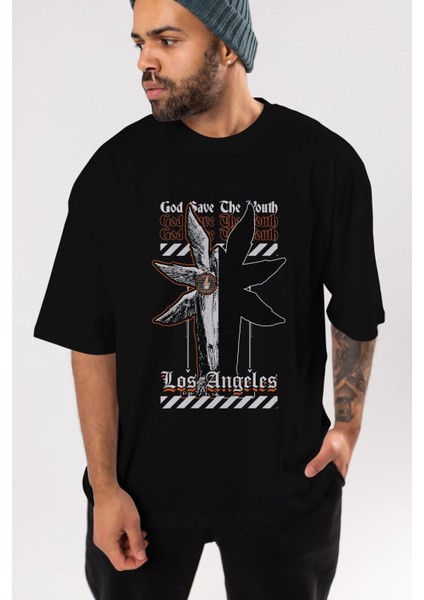 God Save The Youth Ön Baskılı Siyah Oversize T-Shirt Erkek Kadın Bisiklet Yaka fırsatları