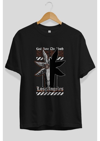 God Save The Youth Ön Baskılı Siyah Oversize T-Shirt Erkek Kadın Bisiklet Yaka indirimleri
