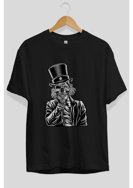 I Want You Skull Ön Baskılı Siyah Oversize T-Shirt Erkek Kadın Bisiklet Yaka fiyatları