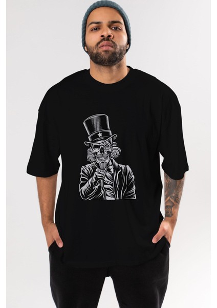 I Want You Skull Ön Baskılı Siyah Oversize T-Shirt Erkek Kadın Bisiklet Yaka modelleri