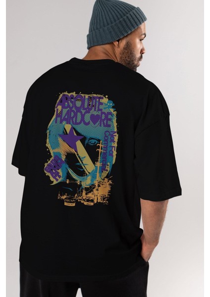 Absolute Hardcore Arka Baskılı Siyah Oversize T-Shirt Erkek Kadın Bisiklet Yaka indirimleri