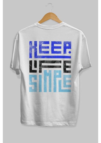 Keep Life Simple Yazılı Arka Baskılı Beyaz Oversize T-Shirt Erkek Kadın Bisiklet Yaka fiyatları