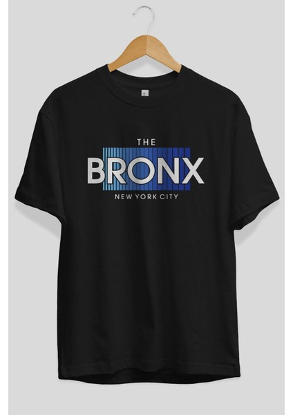The Bronx Yazılı Ön Baskılı Siyah Oversize T-Shirt Erkek Kadın Bisiklet Yaka fiyatları