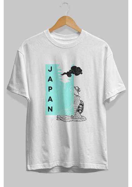 Japan Yazılı Streetwear Ön Baskılı Beyaz Oversize T-Shirt Erkek Kadın Bisiklet Yaka fırsatları