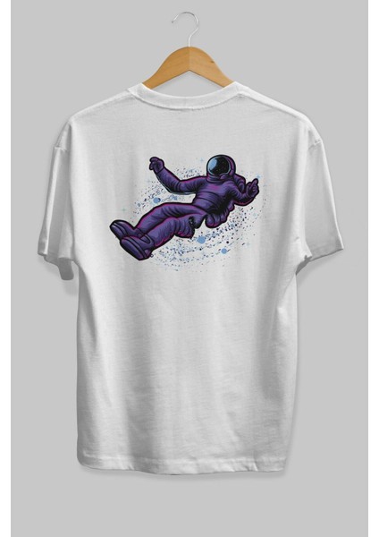 Having Fun In Outer Arka Baskılı Beyaz Oversize T-Shirt Erkek Kadın Bisiklet Yaka fiyatları
