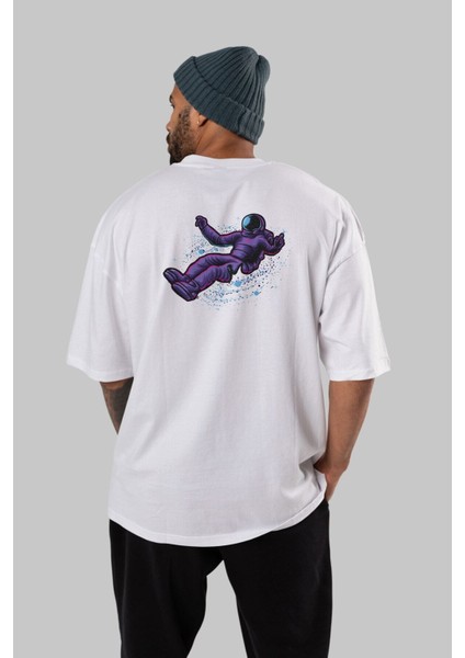 Having Fun In Outer Arka Baskılı Beyaz Oversize T-Shirt Erkek Kadın Bisiklet Yaka fırsatları