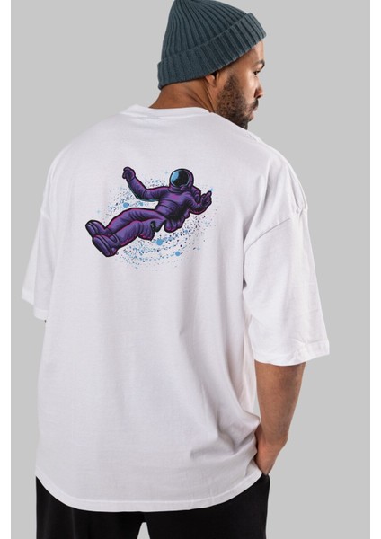 Having Fun In Outer Arka Baskılı Beyaz Oversize T-Shirt Erkek Kadın Bisiklet Yaka indirimleri