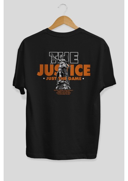 The Justice Arka Baskılı Siyah Oversize T-Shirt Erkek Kadın Bisiklet Yaka fiyatları