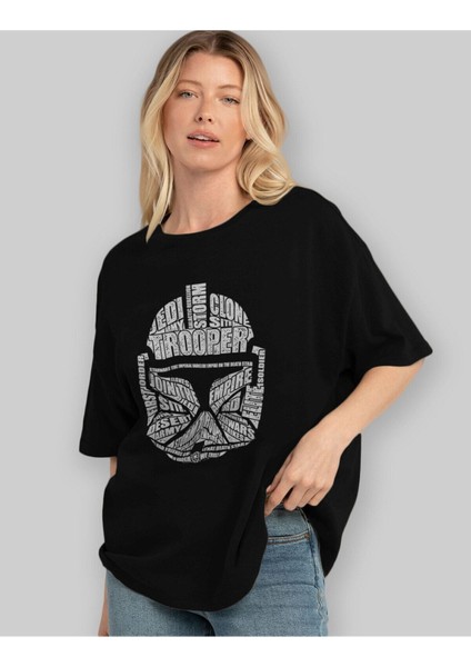 Trooper Ön Baskılı Siyah Oversize T-Shirt Erkek Kadın Bisiklet Yaka modelleri