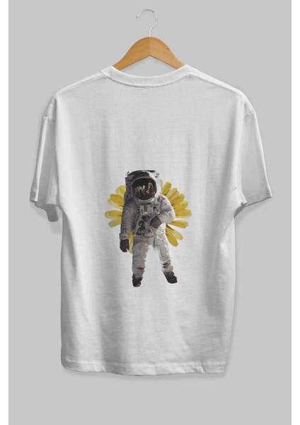 Astronaut Streetwear Arka Baskılı Beyaz Oversize T-Shirt Erkek Kadın Bisiklet Yaka fiyatları
