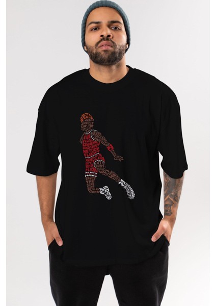 Slamdunk Ön Baskılı Siyah Oversize T-Shirt Erkek Kadın Bisiklet Yaka modelleri