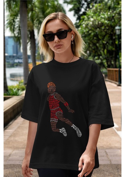 Slamdunk Ön Baskılı Siyah Oversize T-Shirt Erkek Kadın Bisiklet Yaka fırsatları
