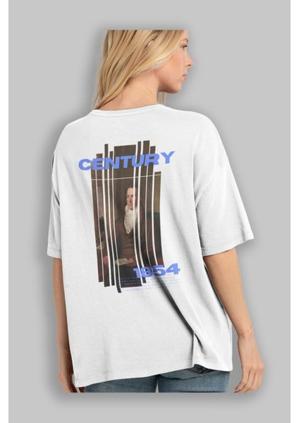 Century 1854 Yazılı Arka Baskılı Beyaz Oversize T-Shirt Erkek Kadın Bisiklet Yaka fiyatları