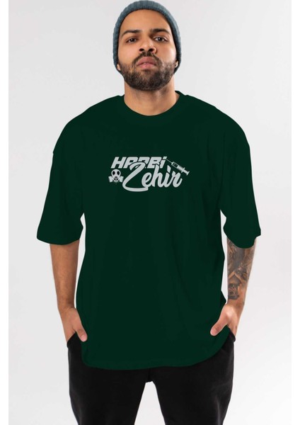 Harbi Zehir Ön Baskılı Zümrüt Yeşili Oversize T-Shirt Erkek Kadın Bisiklet Yaka