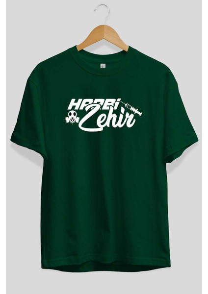 Harbi Zehir Ön Baskılı Zümrüt Yeşili Oversize T-Shirt Erkek Kadın Bisiklet Yaka