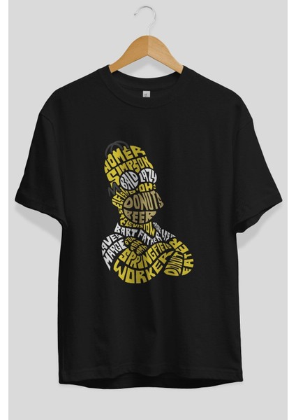 Homer Simpson Ön Baskılı Siyah Oversize T-Shirt Erkek Kadın Bisiklet Yaka fiyatları