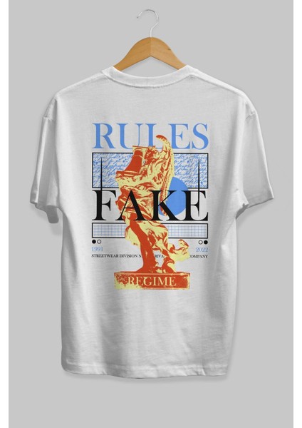 Arka Baskılı Beyaz Oversize T-Shirt Erkek Kadın Bisiklet Yaka modelleri