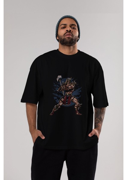 Emperor Ön Baskılı Siyah Oversize T-Shirt Erkek Kadın Bisiklet Yaka