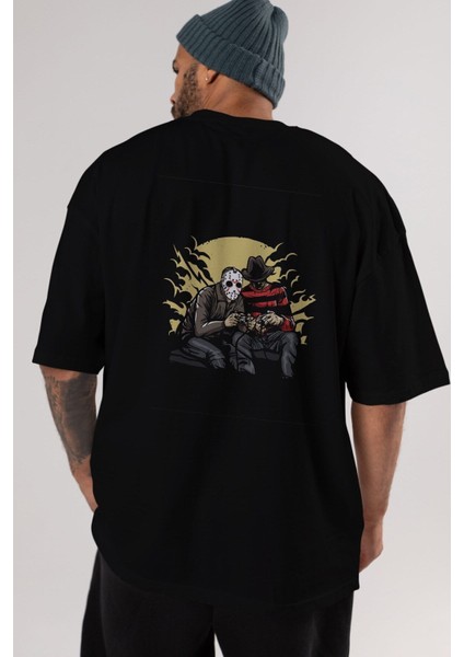 Dark Gamers Arka Baskılı Siyah Oversize T-Shirt Erkek Kadın Bisiklet Yaka indirimleri