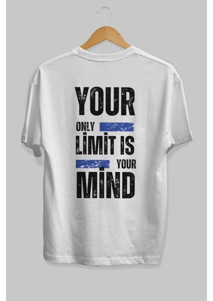 Your Limit Is Yazılı Arka Baskılı Beyaz Oversize T-Shirt Erkek Kadın Bisiklet Yaka fiyatları