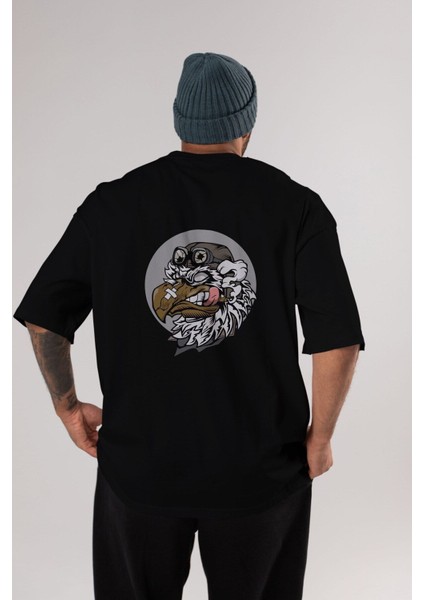 Bird Pilot Arka Baskılı Siyah Oversize T-Shirt Erkek Kadın Bisiklet Yaka fiyatları