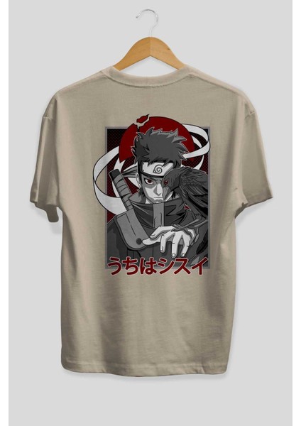 Shısuı Uchıha Naruto Anime Arka Baskılı Bej Oversize T-Shirt %100 Pamuk Erkek Kadın fiyatları