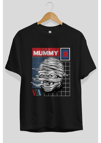The Mummy Ön Baskılı Siyah Oversize T-Shirt Erkek Kadın Bisiklet Yaka fiyatları