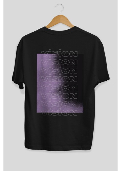 Vision Yazılı Arka Baskılı Siyah Oversize T-Shirt Erkek Kadın Bisiklet Yaka fiyatları
