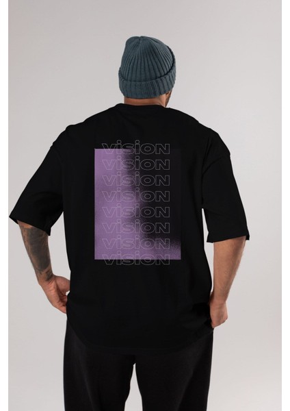 Vision Yazılı Arka Baskılı Siyah Oversize T-Shirt Erkek Kadın Bisiklet Yaka fırsatları
