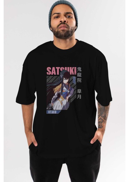 Satsuki Kiryuuin 8 Anime Ön Baskılı Siyah Oversize T-Shirt Erkek Kadın