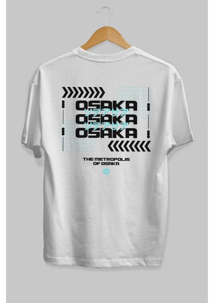 The Metropolis Osaka Arka Baskılı Beyaz Oversize T-Shirt Erkek Kadın Bisiklet Yaka fiyatları