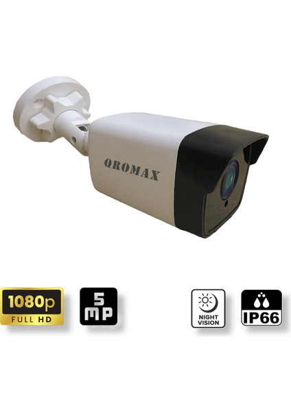 Qromax 2 Kameralı Set - Yapay Zeka Özellikli Gece Görüşlü 5 MP Sony Lensli FullHD Güvenlik Kamerası Seti 5136-104