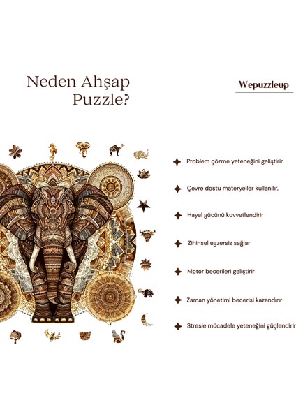 Majestik Mandala Fil Ahşap Puzzle Yetişkin Benzersiz Parçalı Yapboz Puzzle Yapıştırıcılı Wz-04