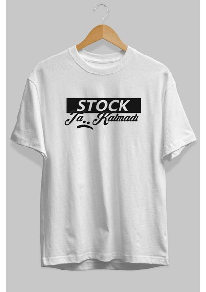 Stock Ta Kalmadı Ön Baskılı Beyaz Oversize T-Shirt Erkek Kadın Bisiklet Yaka fiyatları